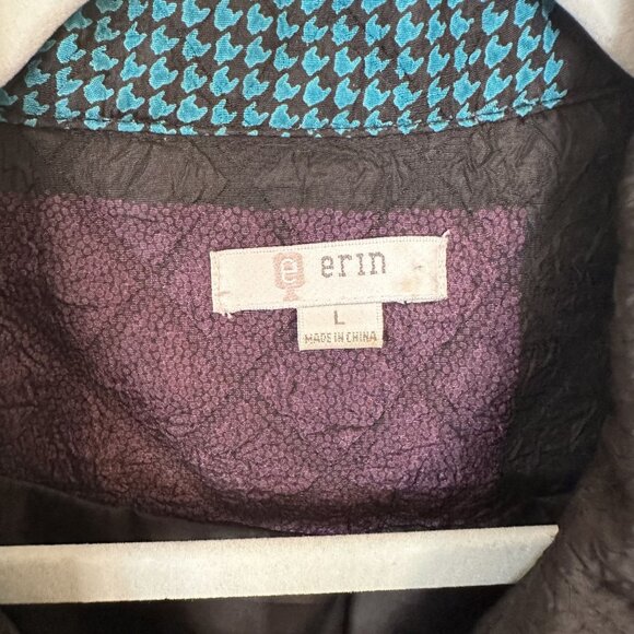 Vtg Womens Jacket Erin Patchwork Large Quilted Texture Turquoise Purple Zip Y2K - Picture 2 of 8